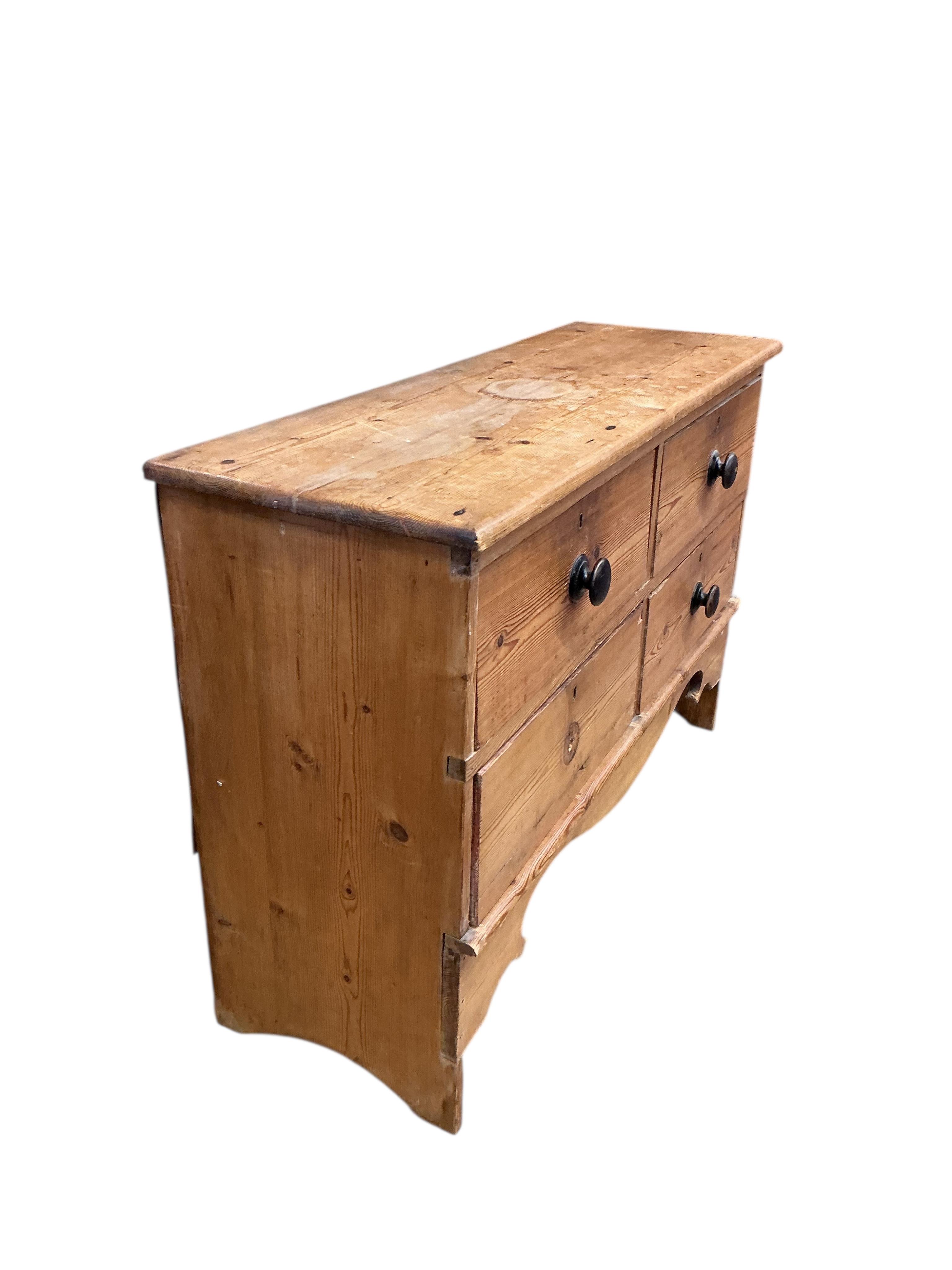 A 19th century pine four drawer chest, width 118cm, depth 40cm, height 79cm